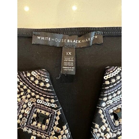 WHBM Embroidered Neckline Pleated Hem V-Neck Black Tank Dress Size 1X - Picture 10 of 12